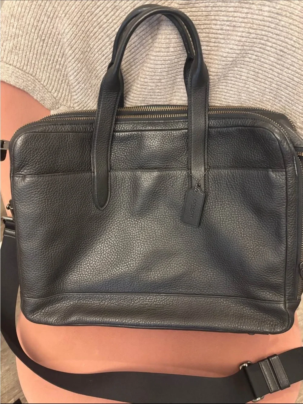 Coach Hamilton Black Pebbled Leather Laptop Briefcase- NEVER USED!